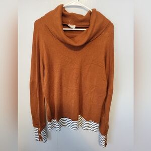 Lovely Melody Rust Cowl Neck Sweater with Stripe & Button Detail- Size M- EUC